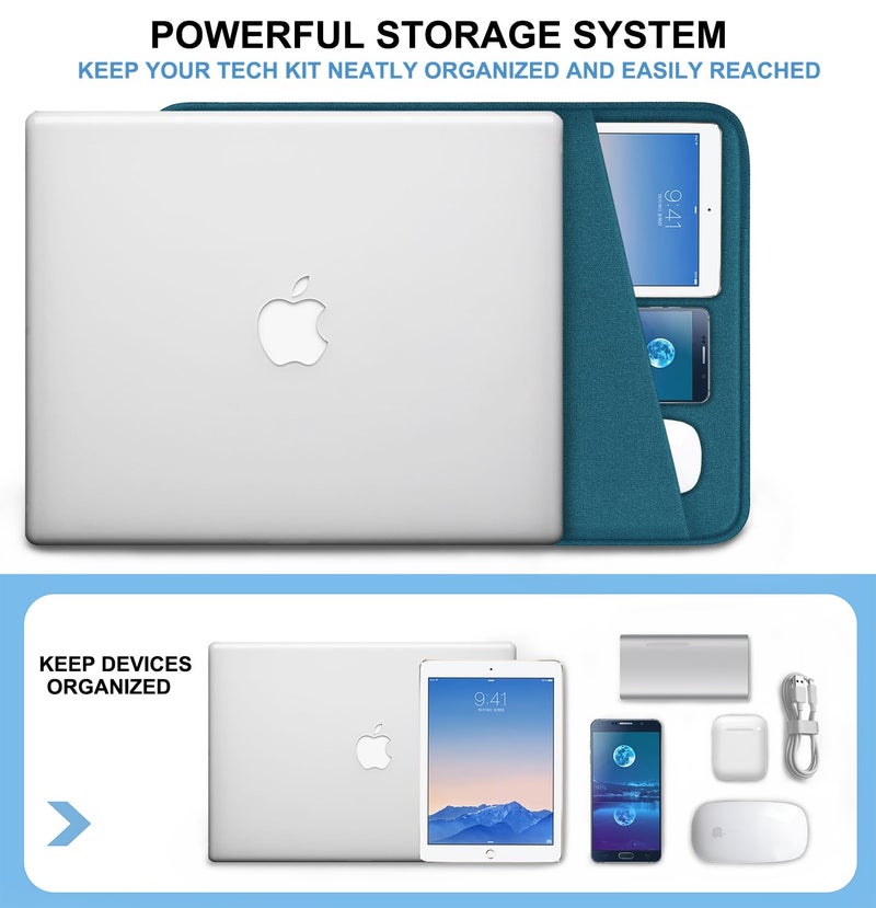 Naukay Laptop Sleeve Bag 13.3 inch  Shockproof Protective Computer Cover with Accessories Pocket  Portable Laptop Case Compatible with MacBook Air/Pro 13-13.3 inch  Compatible for MacBook Pro 14 inch  Cyan - Image 2